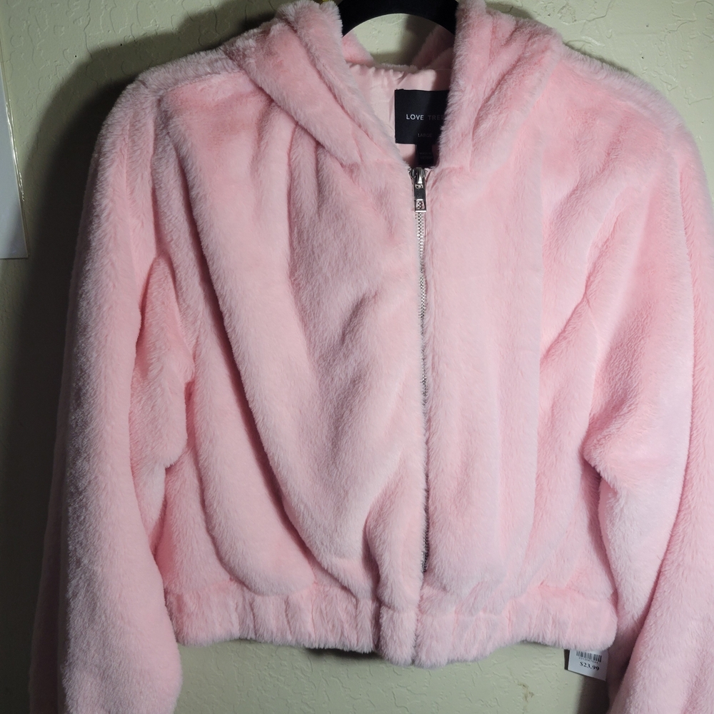 Love Pink Cropped Fuzzy Jacket
